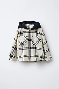 PLAID HOODED FLANNEL SHIRT
