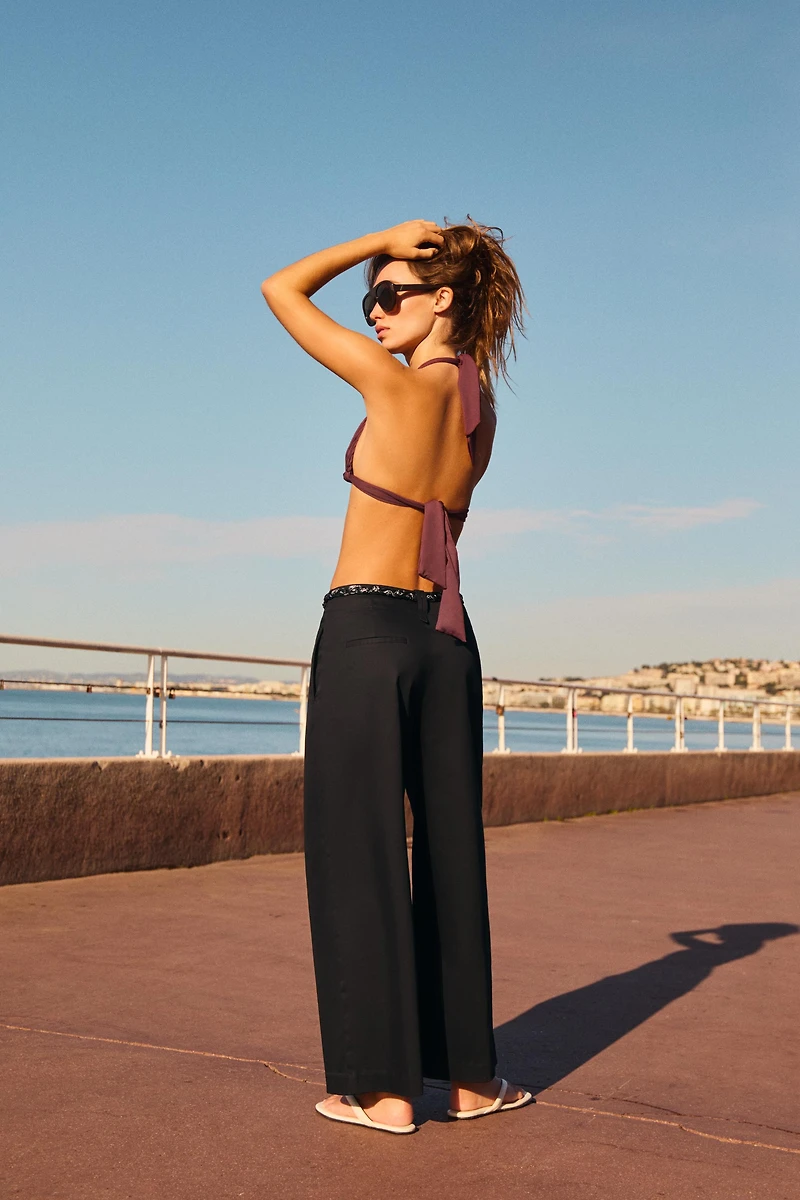 POPLIN PANTS WITH SCARF BELT
