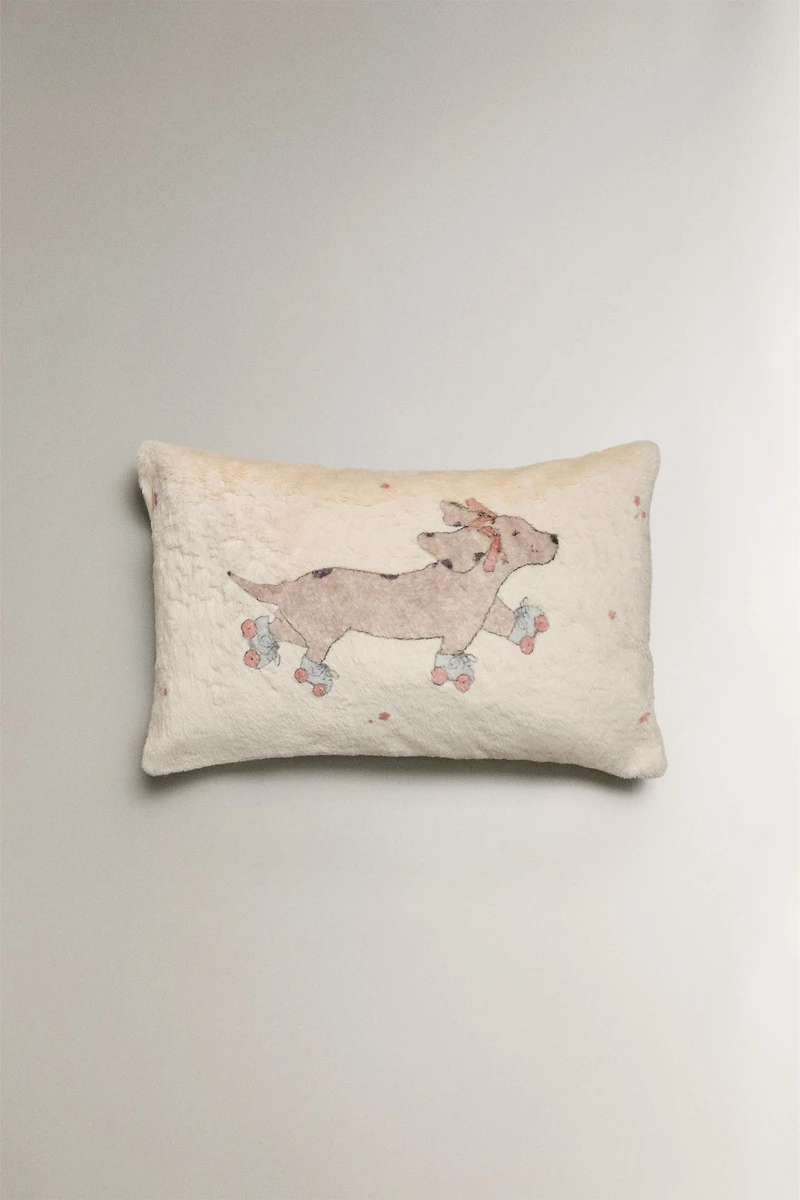 HOUSSE DE COUSSIN ENFANT CHIEN PATINEUR