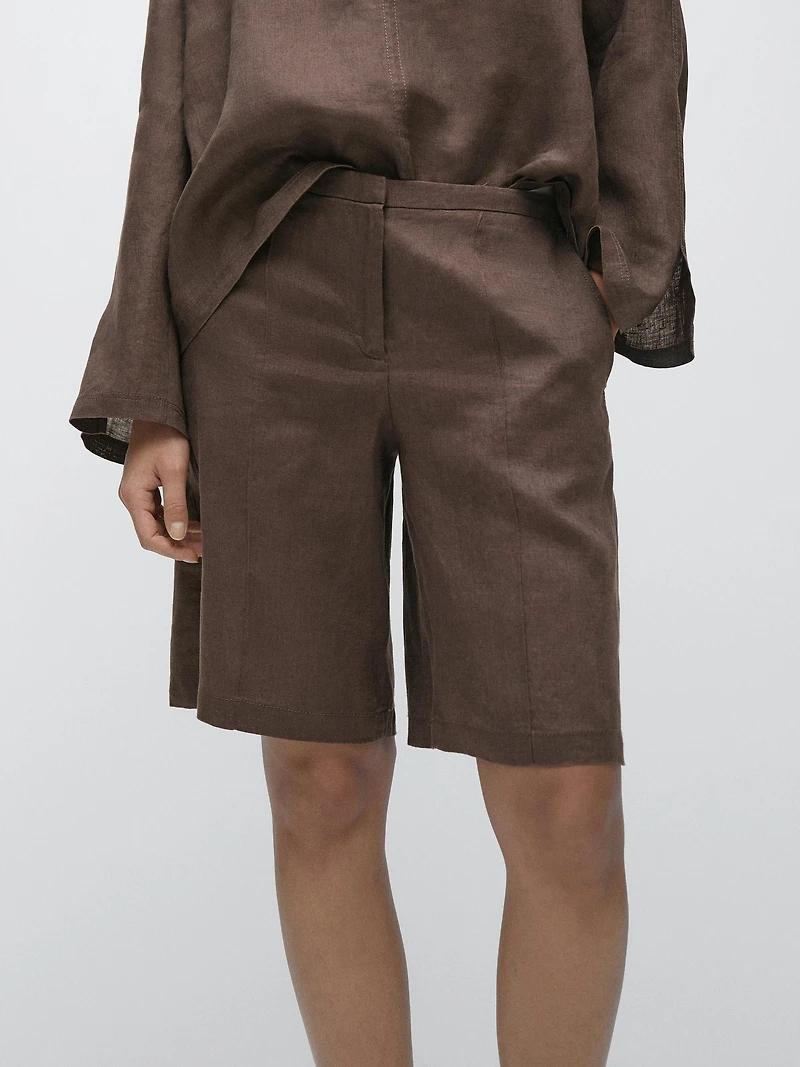 100% linen short Bermuda shorts