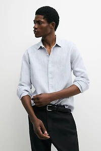 Chemise regular fit rayures délavées 100 % lin