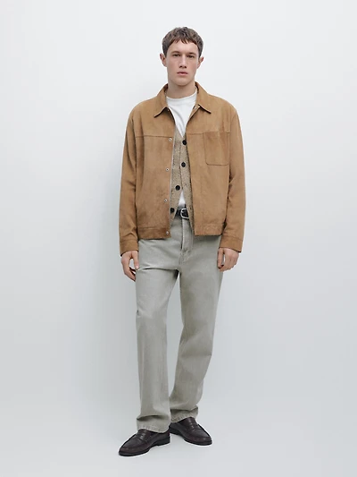 Suede leather jacket with pocket detail