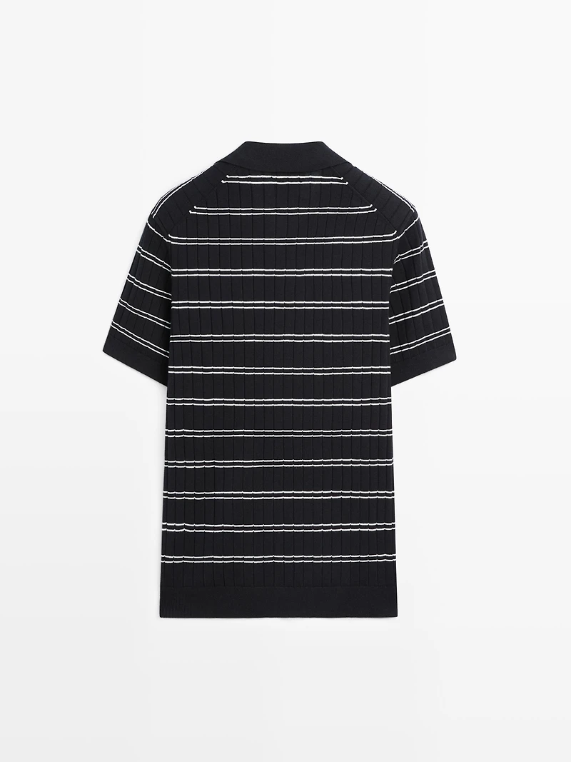 Striped cotton knit polo shirt