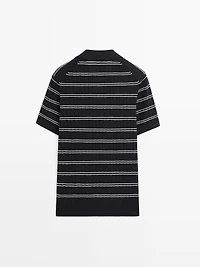 Striped cotton knit polo shirt