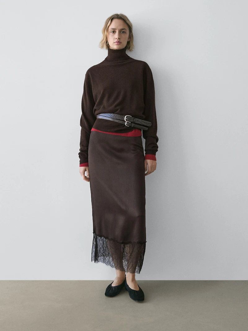 Jupe midi nuisette à dentelle