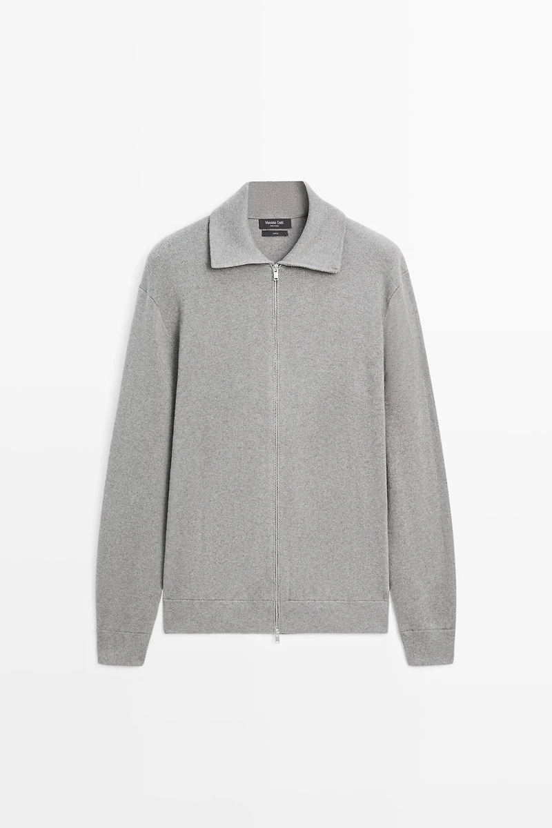 100% cotton zip-up knit cardigan
