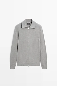 100% cotton zip-up knit cardigan