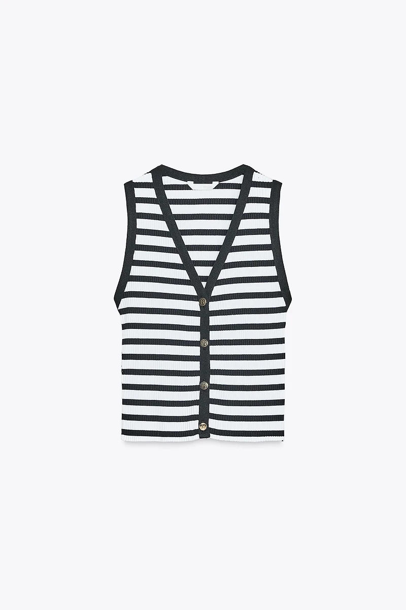 ZARA STRIPED BUTTON VEST