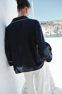 LINEN BLEND SHIRT WITH CONTRAST PIPING