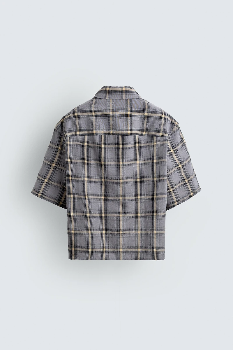 PLAID ZIP POLO SHIRT