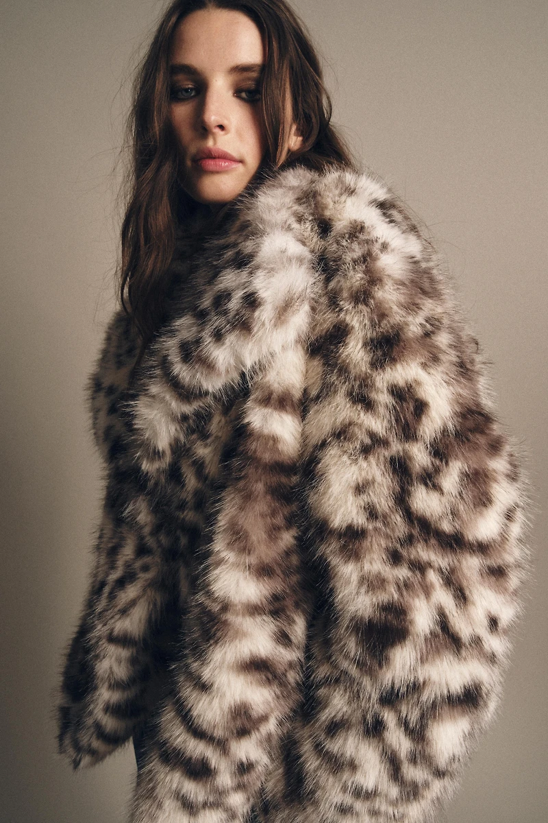 ANIMAL PRINT FAUX FUR JACKET ZW COLLECTION