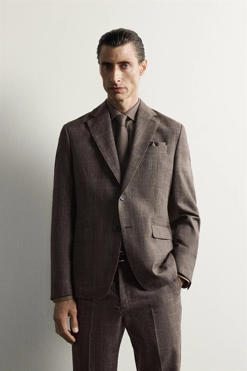 LINEN-WOOL CHECKERED SUIT JACKET