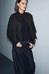 BEADED FRINGE TULLE TOP