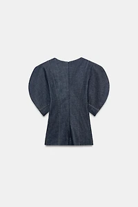 ZW COLLECTION PUFF SLEEVE DENIM BLOUSE