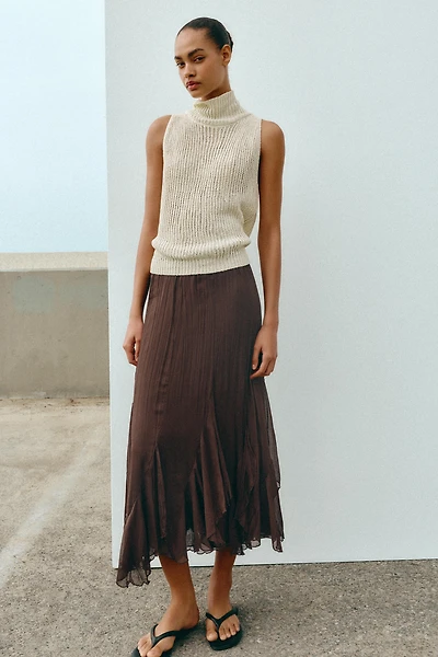 RUFFLED LACE MIDI SKIRT