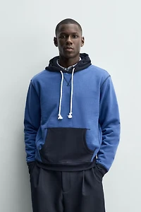 COLOR BLOCK WAFFLE HOODIE SWEATSHIRT