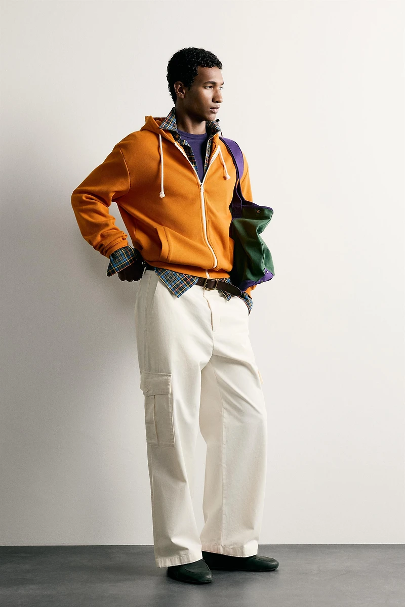 WAFFLE HOODED ZIP SWEATSHIRT
