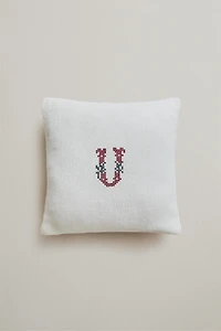 LETTER U EMBROIDERED LINEN CUSHION