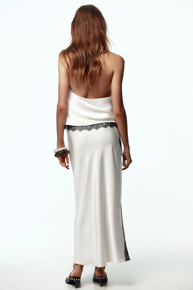 JUPE MIDI SATINÉE DENTELLE