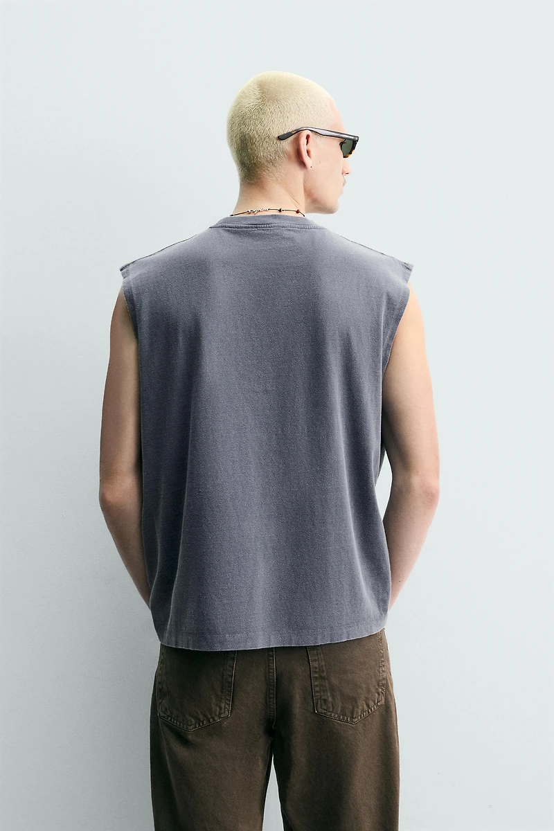 WASHED TANK TOP WITH PADLOCK PRINT