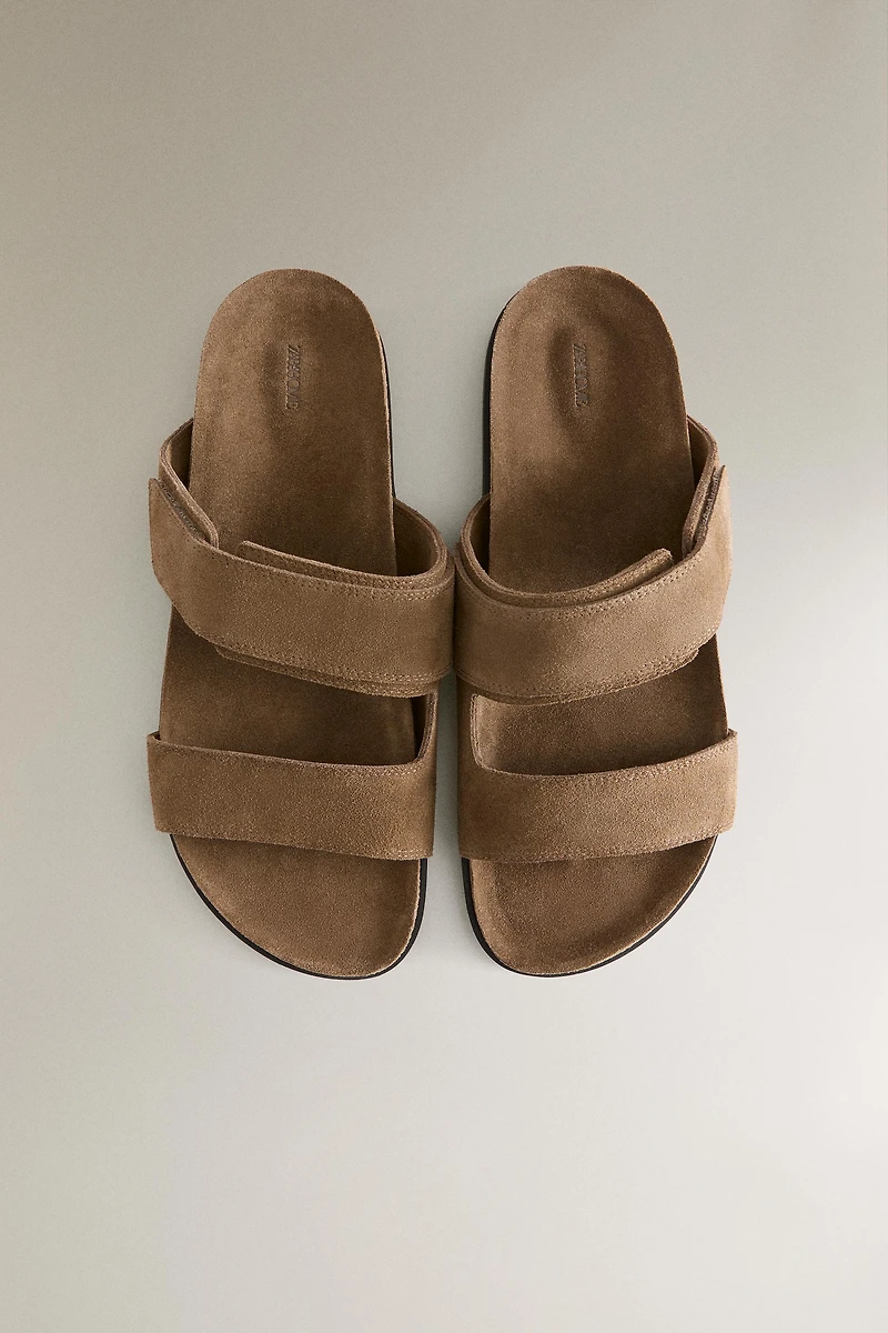 SANDALES DOUBLE BRIDE CROÛTE DE CUIR