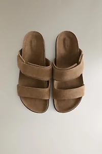 SANDALES DOUBLE BRIDE CROÛTE DE CUIR