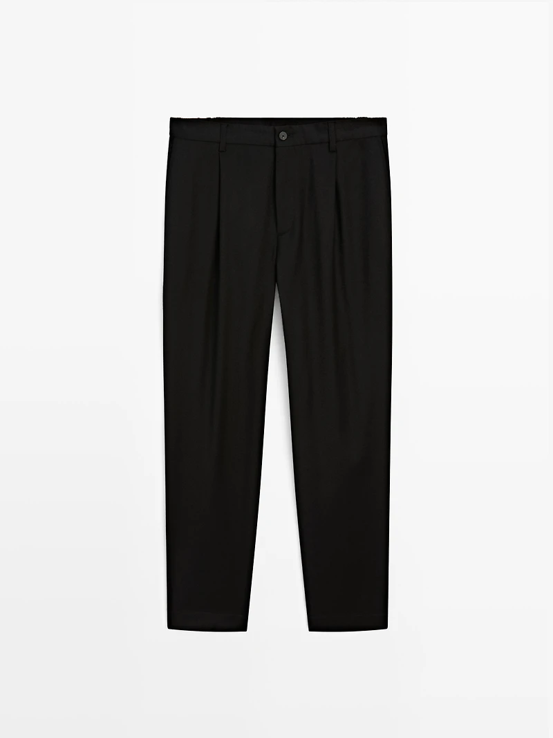 Relaxed fit wool blend darted trousers