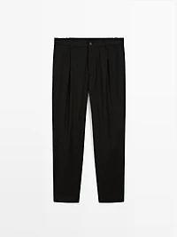 Relaxed fit wool blend darted trousers