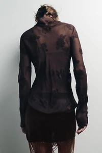 SEMI-SHEER SHIRT WITH FLORAL EMBROIDERY