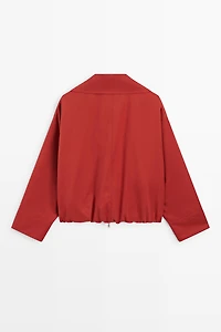 Cotton blend gathered bomber jacket