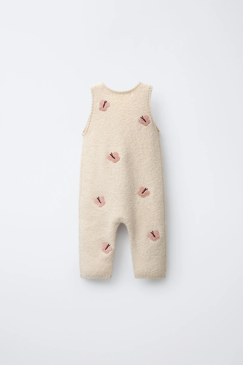 EMBROIDERED BUTTERFLY KNIT OVERALLS