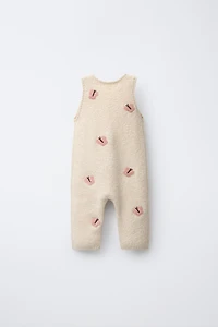EMBROIDERED BUTTERFLY KNIT OVERALLS