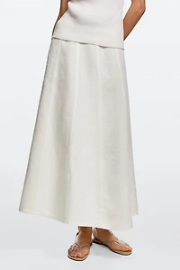 100% linen denim-effect midi skirt