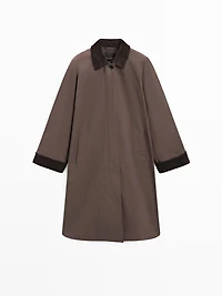 Long waxed parka with corduroy detail