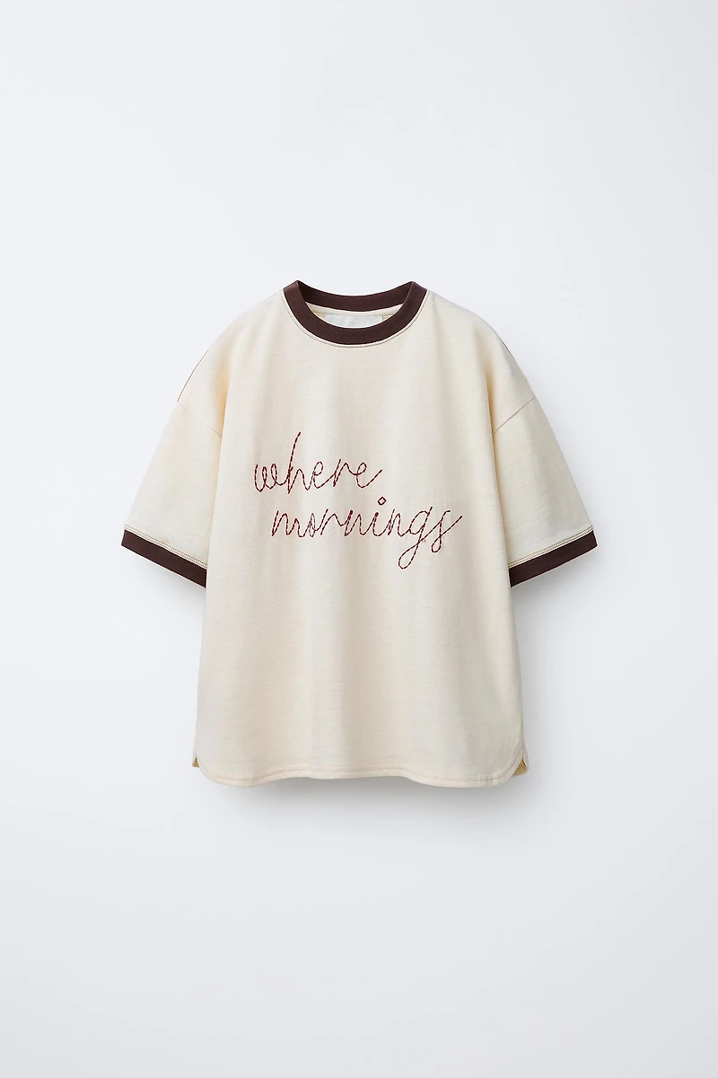 EMBROIDERED CONTRAST RIBBED T-SHIRT