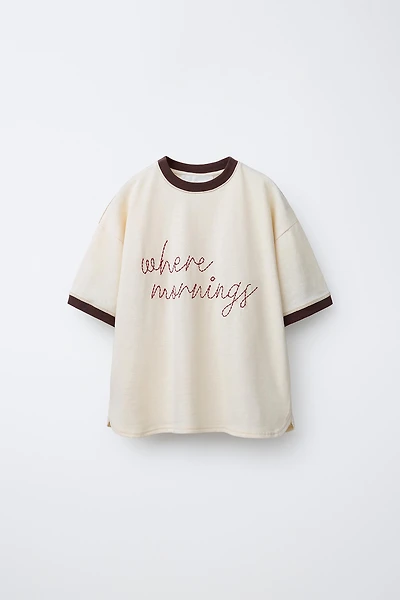 EMBROIDERED CONTRAST RIBBED T-SHIRT