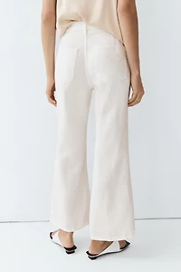 100% linen cropped flare fit pants