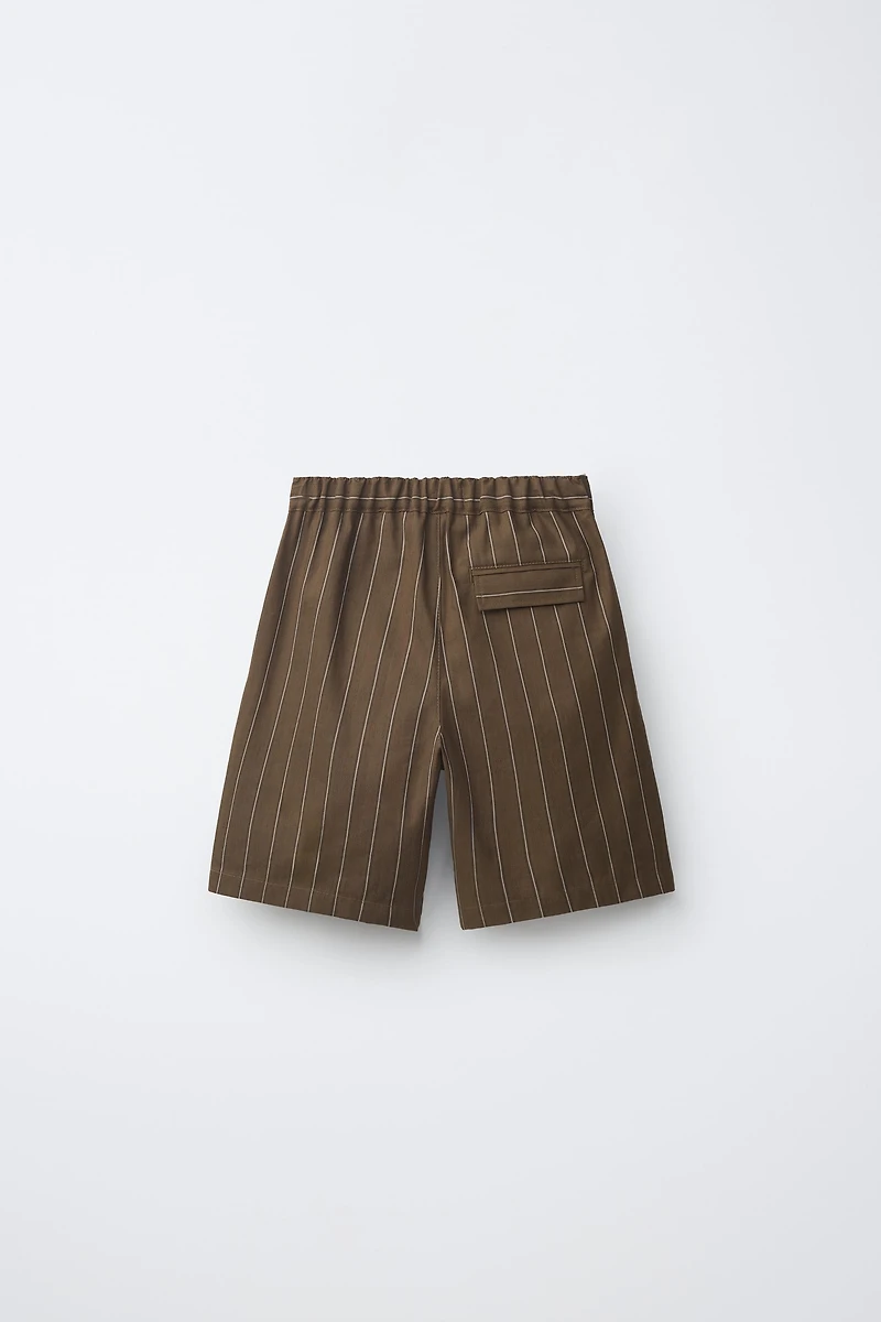 STRIPED COTTON AND LINEN SHORTS
