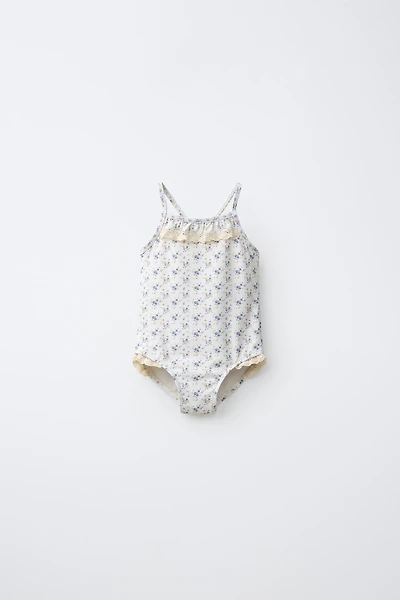 2-6 YEARS/ LACE TRIM FLORAL SWIMSUIT
