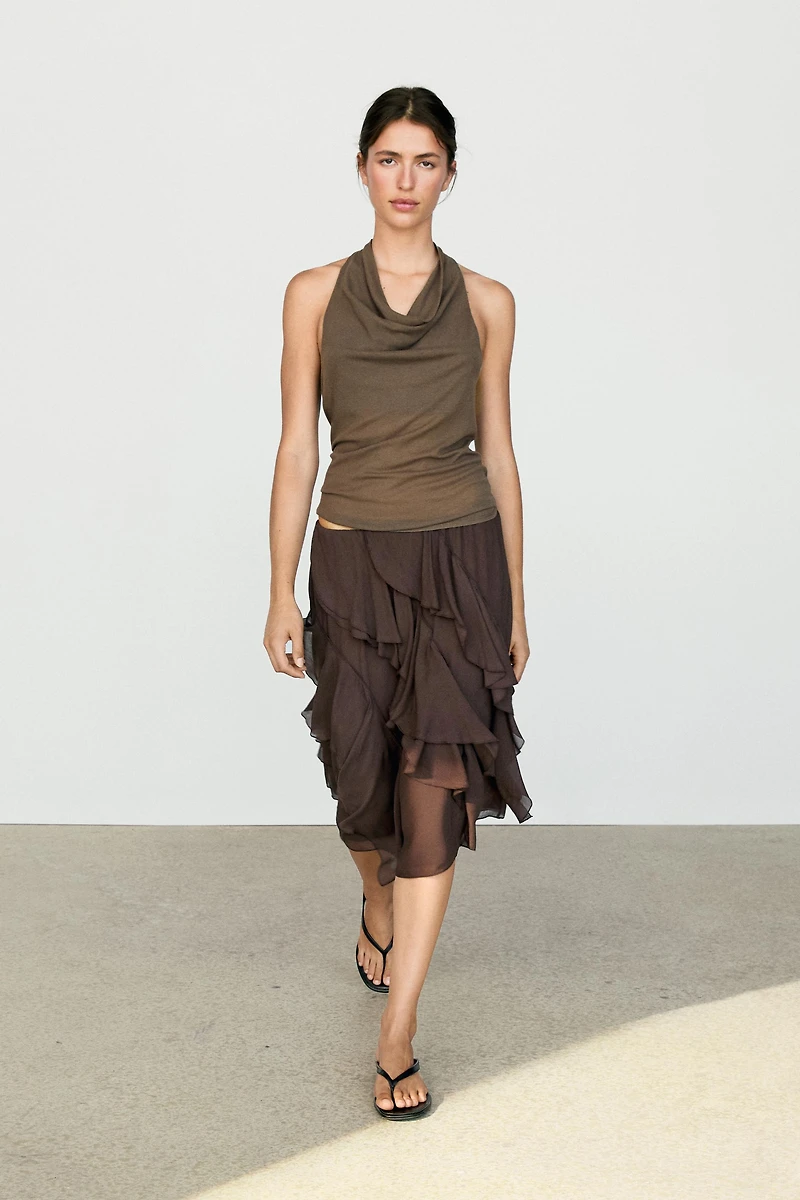Flowing ruffled midi skirt