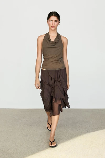 Flowing ruffled midi skirt
