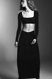 LONG GATHERED CREPE SKIRT