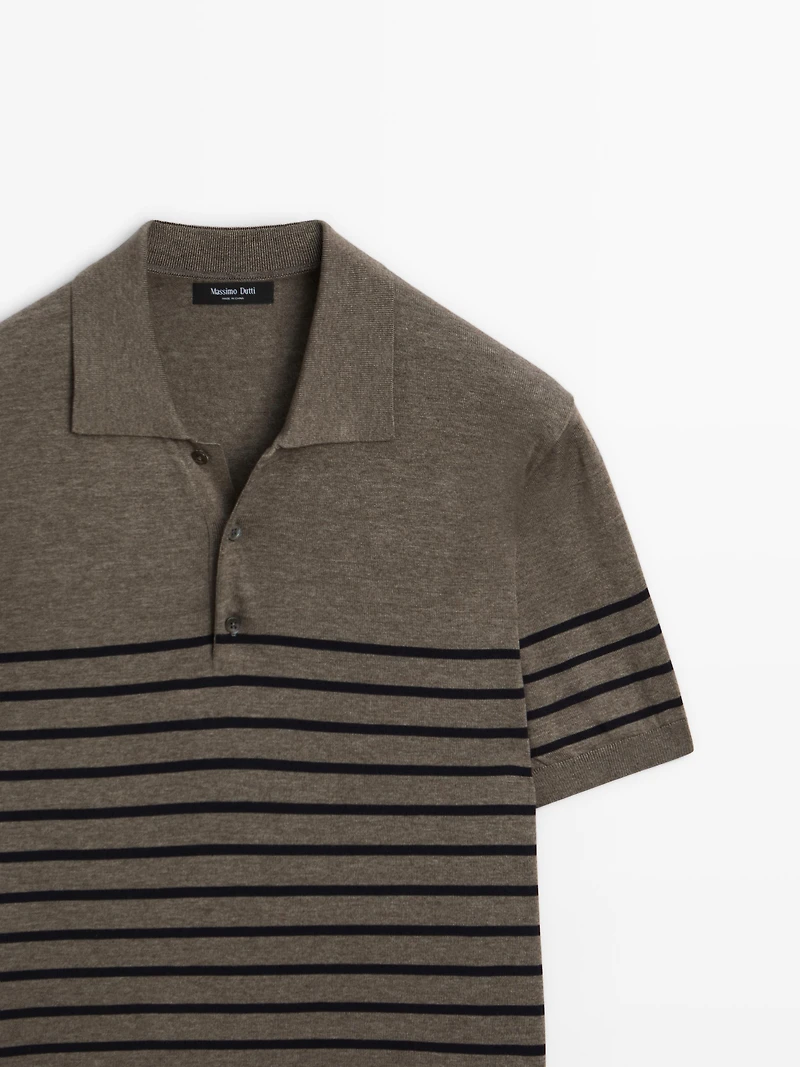 Short sleeve striped knit polo shirt