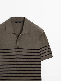 Short sleeve striped knit polo shirt