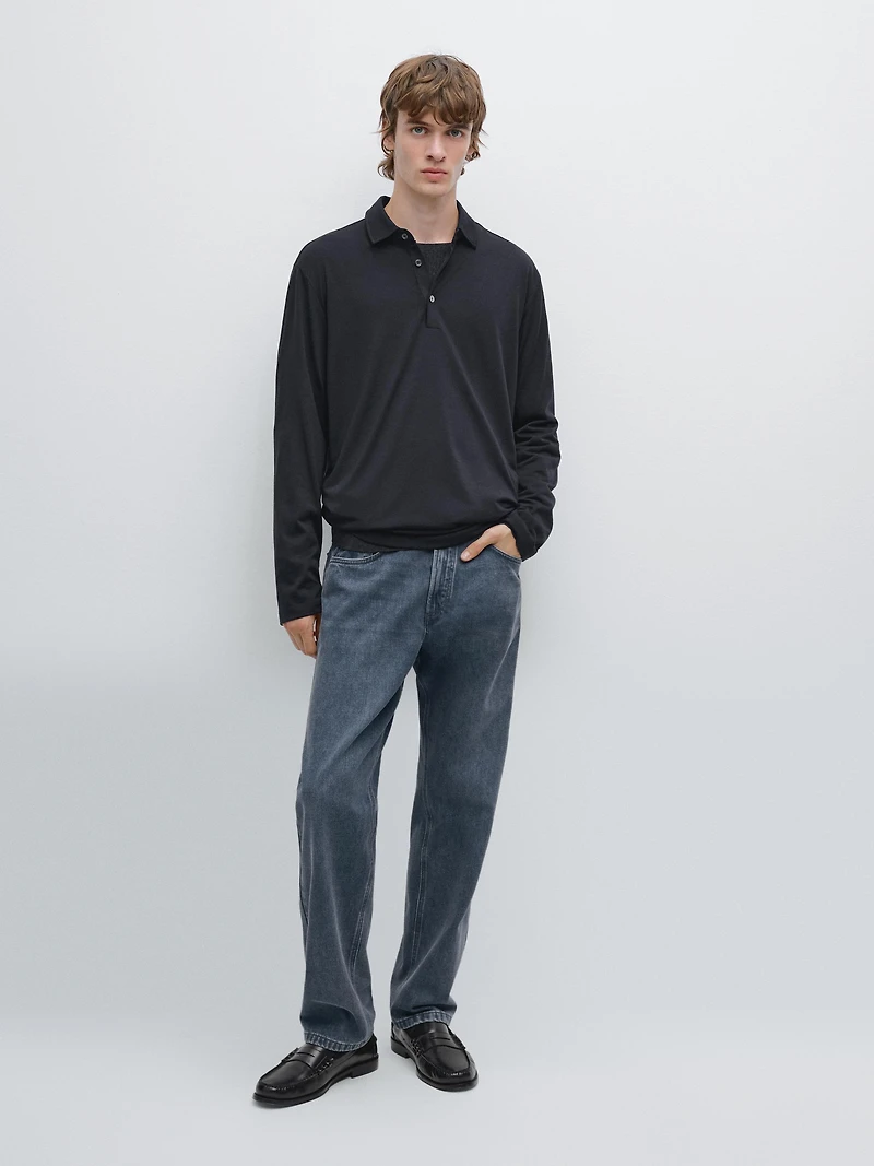 Pull polo en maille de laine mélangée