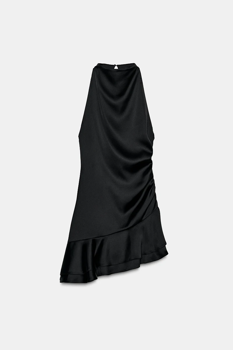 RUFFLED SATIN EFFECT SHORT DRESS