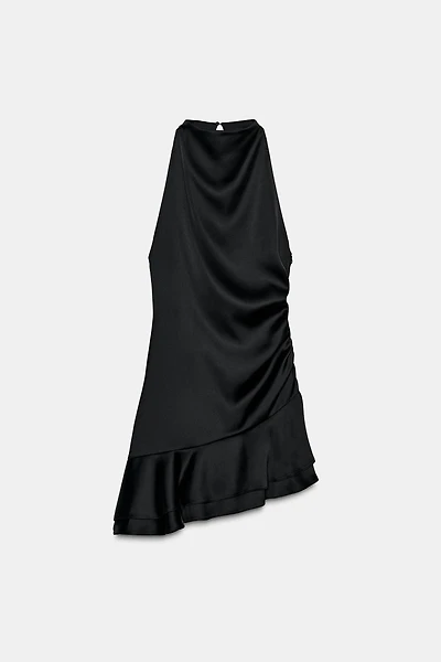 RUFFLED SATIN EFFECT SHORT DRESS