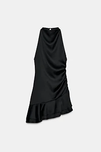 RUFFLED SATIN EFFECT SHORT DRESS