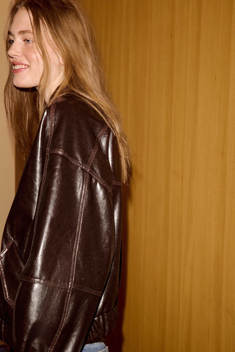 FAUX LEATHER BOMBER JACKET