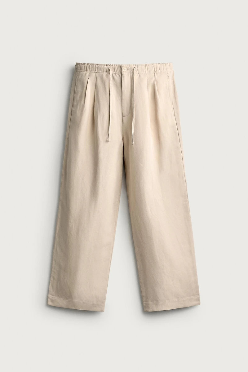 VISCOSE LINEN BLEND RELAXED FIT PANTS